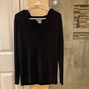 Kenar Black V-Neck Hooded Knit Top